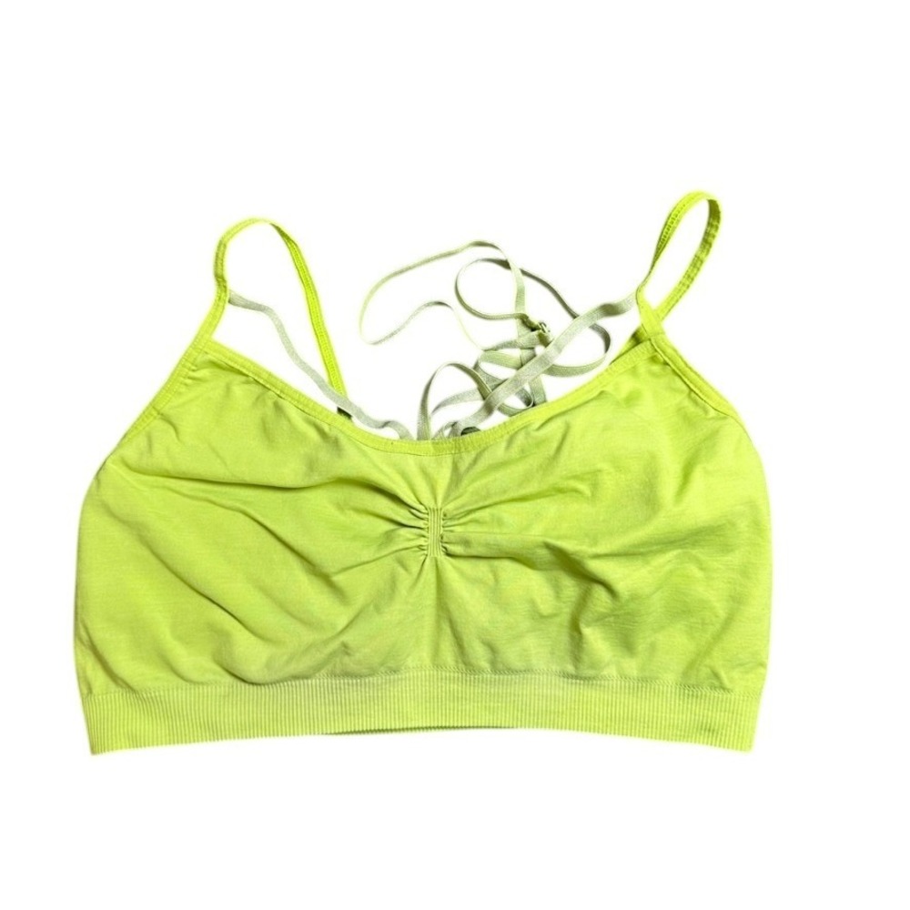 Sweaty Betty Stamina Sports Bra Neon Lime Green Strappy Back Seamless Small
